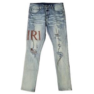 AMIRI Leather-stitch Logo Skinny Jeans Size 34